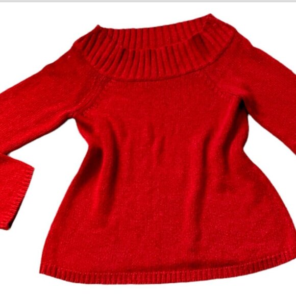 Ann Taylor Loft Boat Neck Long Flare Sleeve Sweater S Red #59L - Picture 5 of 7